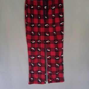 Red Plaid Lounge Pants with Santa Hat Pattern
